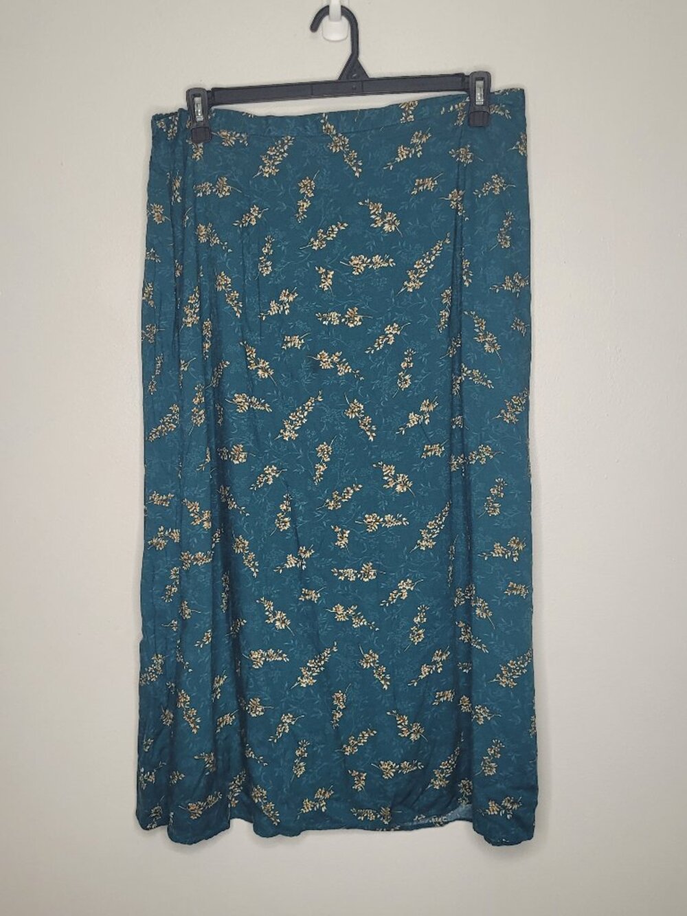 Vintage 90s Kathie Lee teal tan flower print a line midi maxi skirt size 18/20